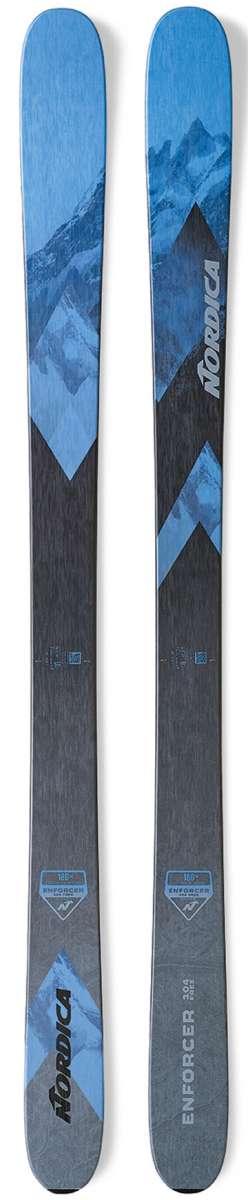 Nordica Enforcer Free 104 Flat Ski 2023 - A blue and black ski with a mountain graphic on top.