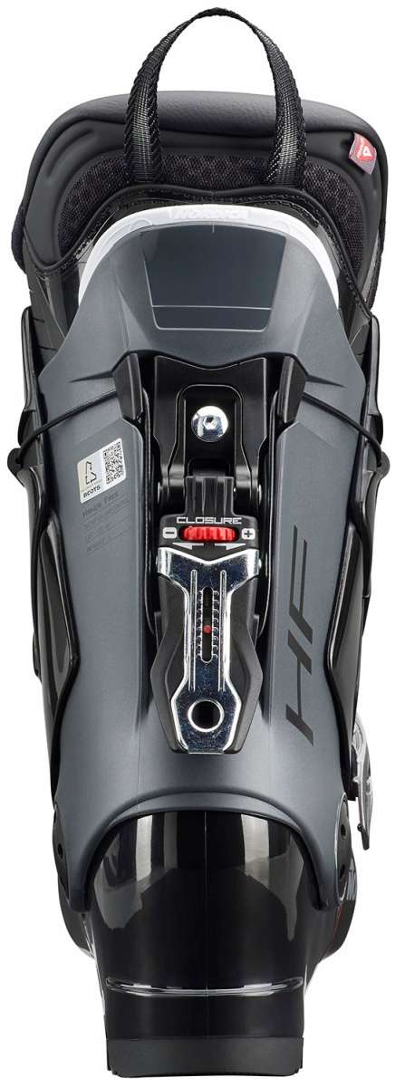 Nordica HF 110 Ski Boots 2024 - Black ski boots with silver buckles and red accents on the sides.