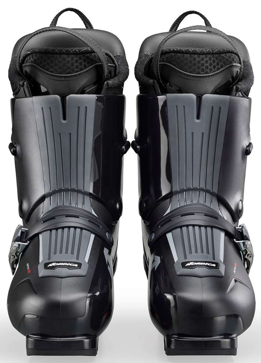 Nordica HF 110 Ski Boots 2024 - Black ski boots with a shiny finish and vertical ridges on the front.