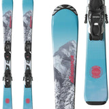 Nordica Junior's Team G Skis with 4.5 FDT Bindings 2024 - A pair of blue skis with a mountain and tree graphic, featuring black bindings.