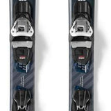 Nordica Women's Alldrive 82 Skis with Compact 10 FDT Bindings 2023 - A pair of skis with a light blue and gray abstract design, featuring a mountain range graphic on the top.