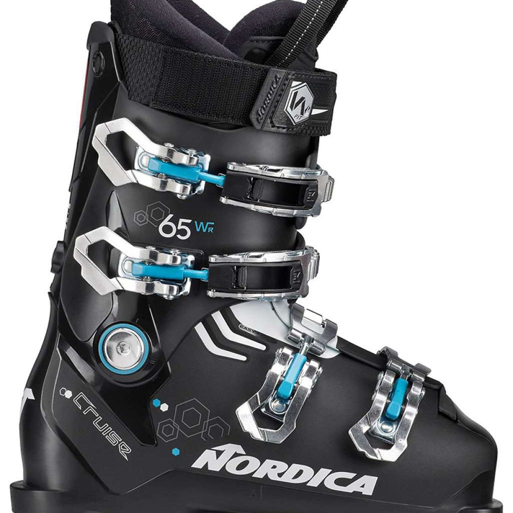 Nordica Ladies Cruise 65 R Ski Boot 2023 - Black ski boot with silver buckles and blue accents.