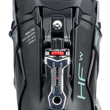 Nordica Women's HF 85 Ski Boots 2024 - Black ski boots with white accents and silver buckles.