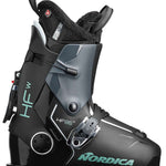 Nordica Women's HF 85 Ski Boots 2024 - Black ski boots with a shiny finish and silver buckles.