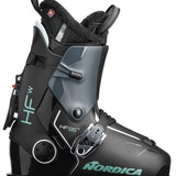 Nordica Women's HF 85 Ski Boots 2024 - Black ski boots with a shiny finish and silver buckles.
