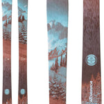 Nordica Ladies Santa Ana 104 Free Skis 2024 - A pair of skis with a brown and blue gradient design, featuring trees and mountains in the background.