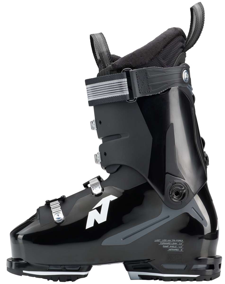 Nordica Ladies Speedmachine 3 85 Ski Boot 2023 - Black ski boot with silver buckles and straps.