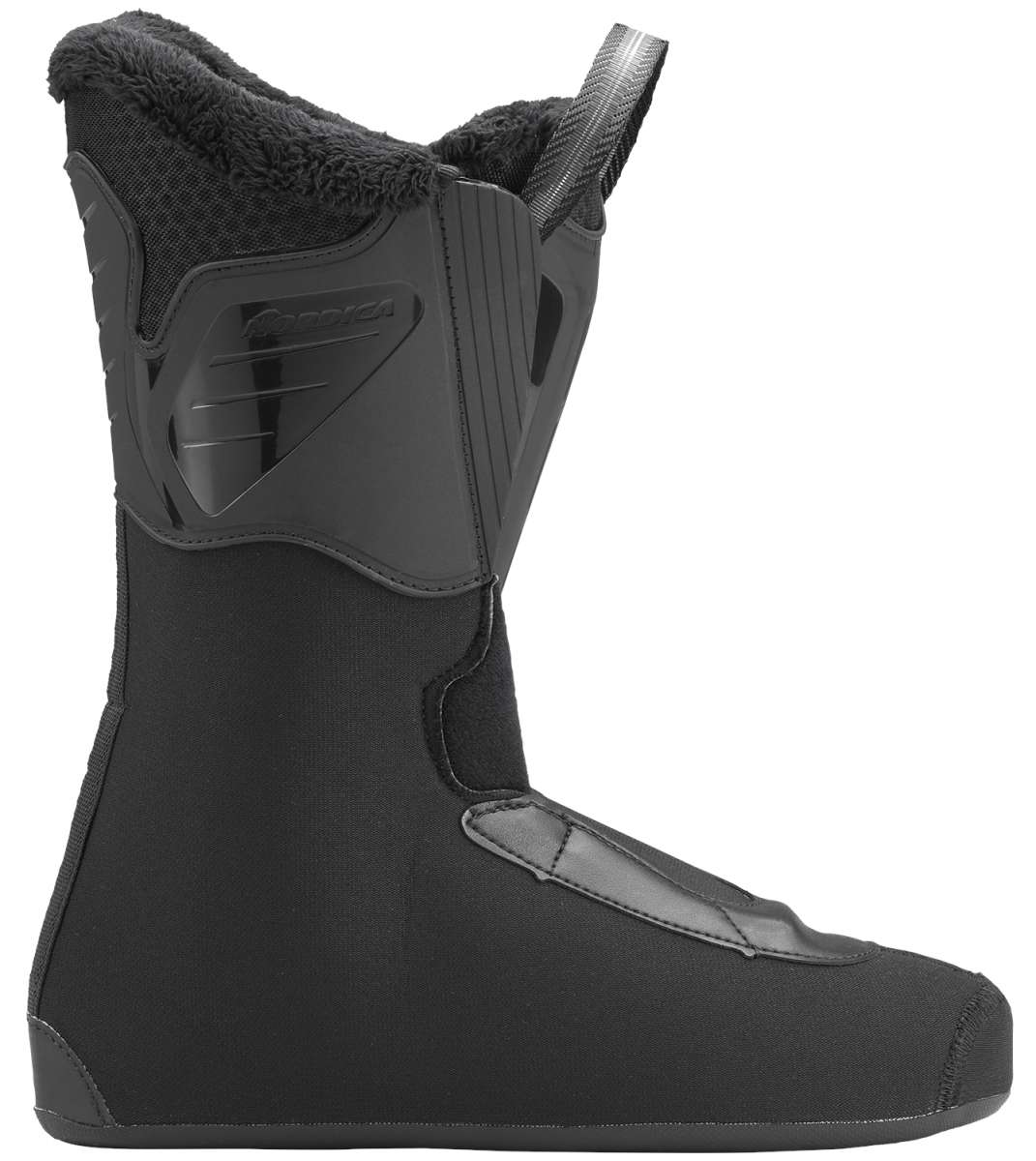Nordica Ladies Sportmachine 3 65 Ski Boots 2024 - A pair of black ski boots with a textured pattern on the side and a shiny silver buckle.
