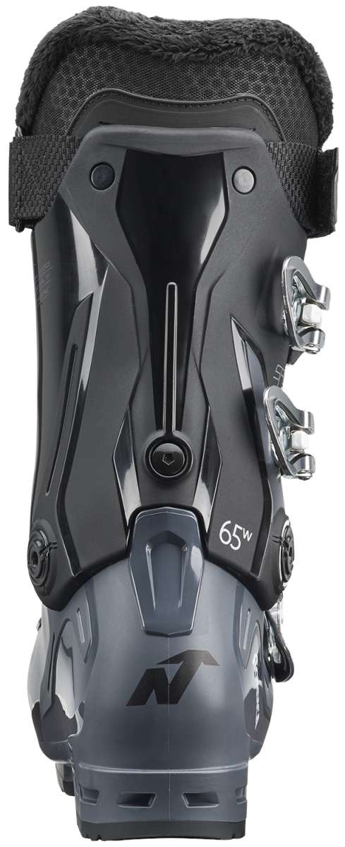 Nordica Ladies Sportmachine 3 65 Ski Boots 2024 - Black ski boots with silver buckles and a textured pattern on the sides.