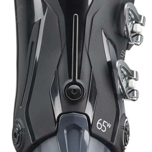 Nordica Ladies Sportmachine 3 65 Ski Boots 2024 - Black ski boots with silver buckles and a textured pattern on the sides.