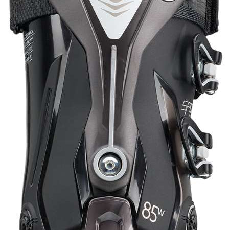 Nordica Ladies Sportmachine 3 85 Ski Boot 2023 - Black ski boot with silver logo on front and white lettering on side.