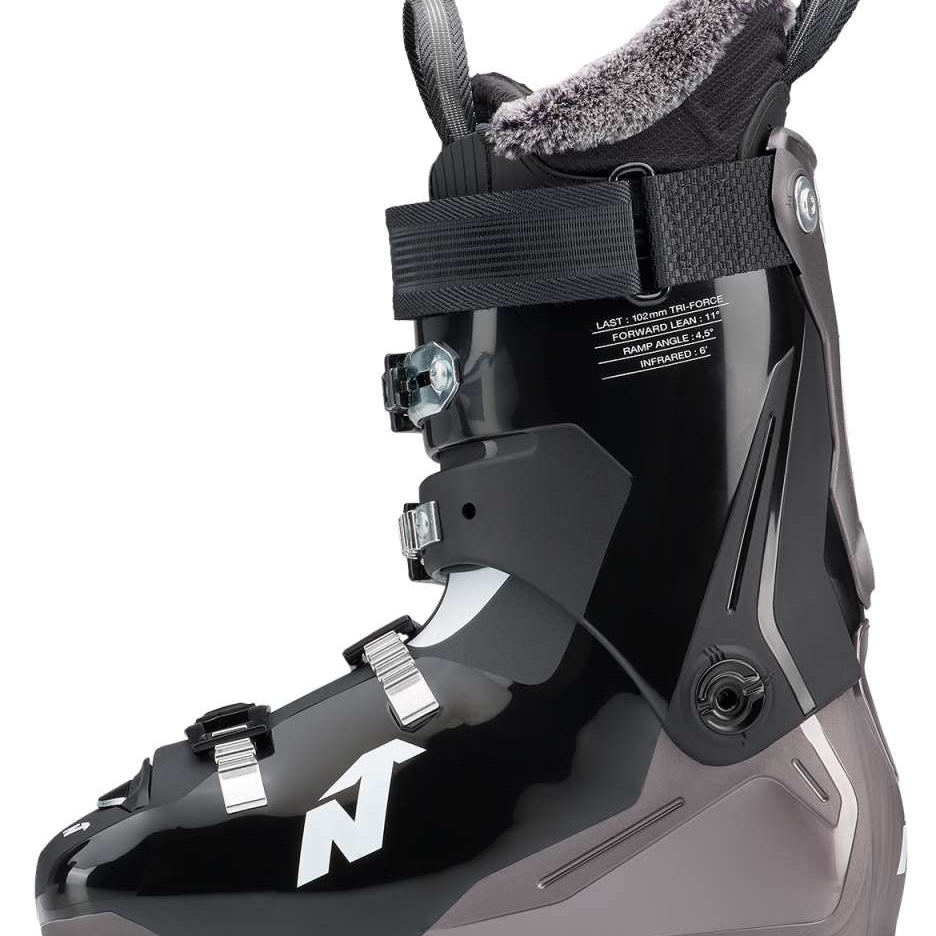 Nordica Ladies Sportmachine 3 85 Ski Boot 2023 - Black ski boot with white lettering and silver buckles.