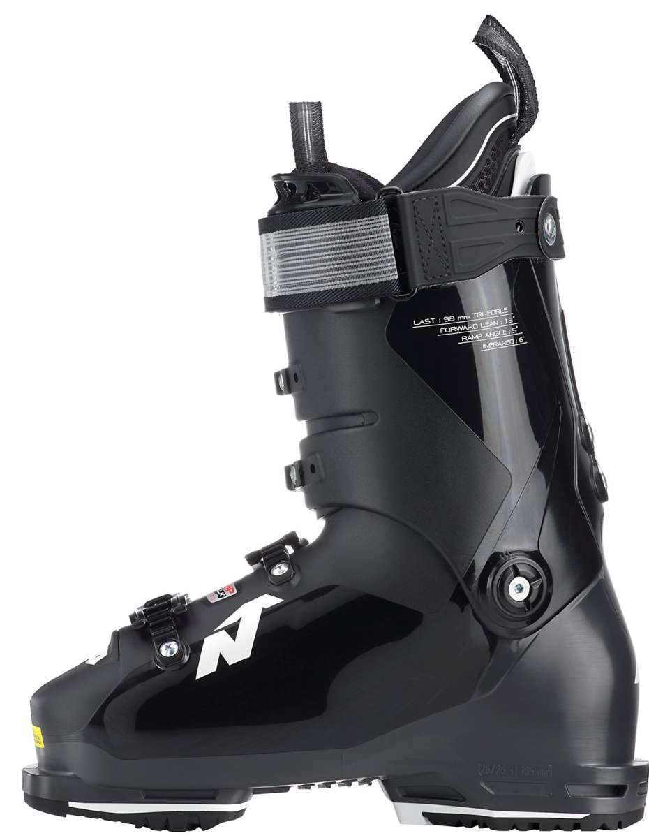 Nordica Promachine 120 Ski Boot 2023 - Black ski boot with white lettering and silver buckles.