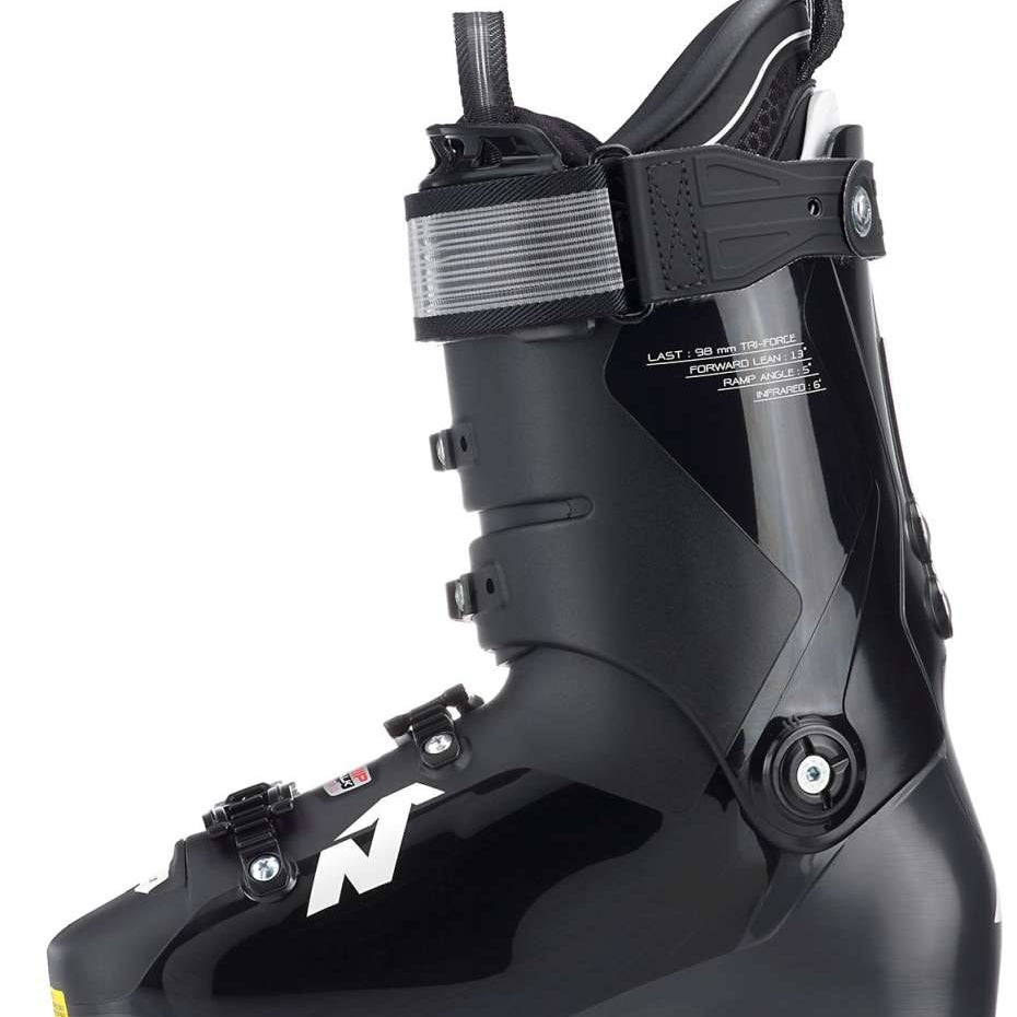 Nordica Promachine 120 Ski Boot 2023 - Black ski boot with white lettering and silver buckles.