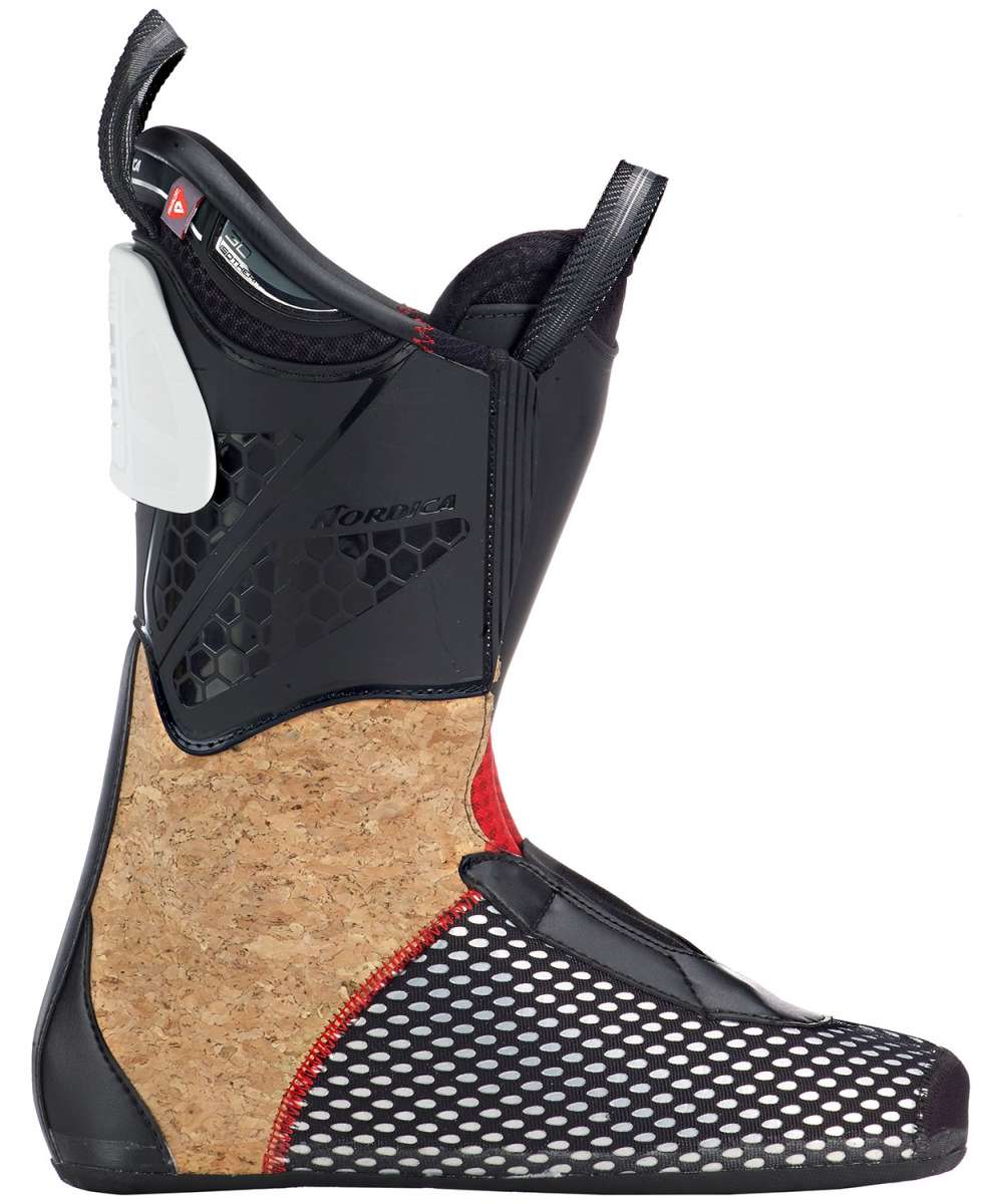 Nordica Promachine 120 Ski Boot 2023 - A black ski boot with a red zipper and white dots on the toe area.