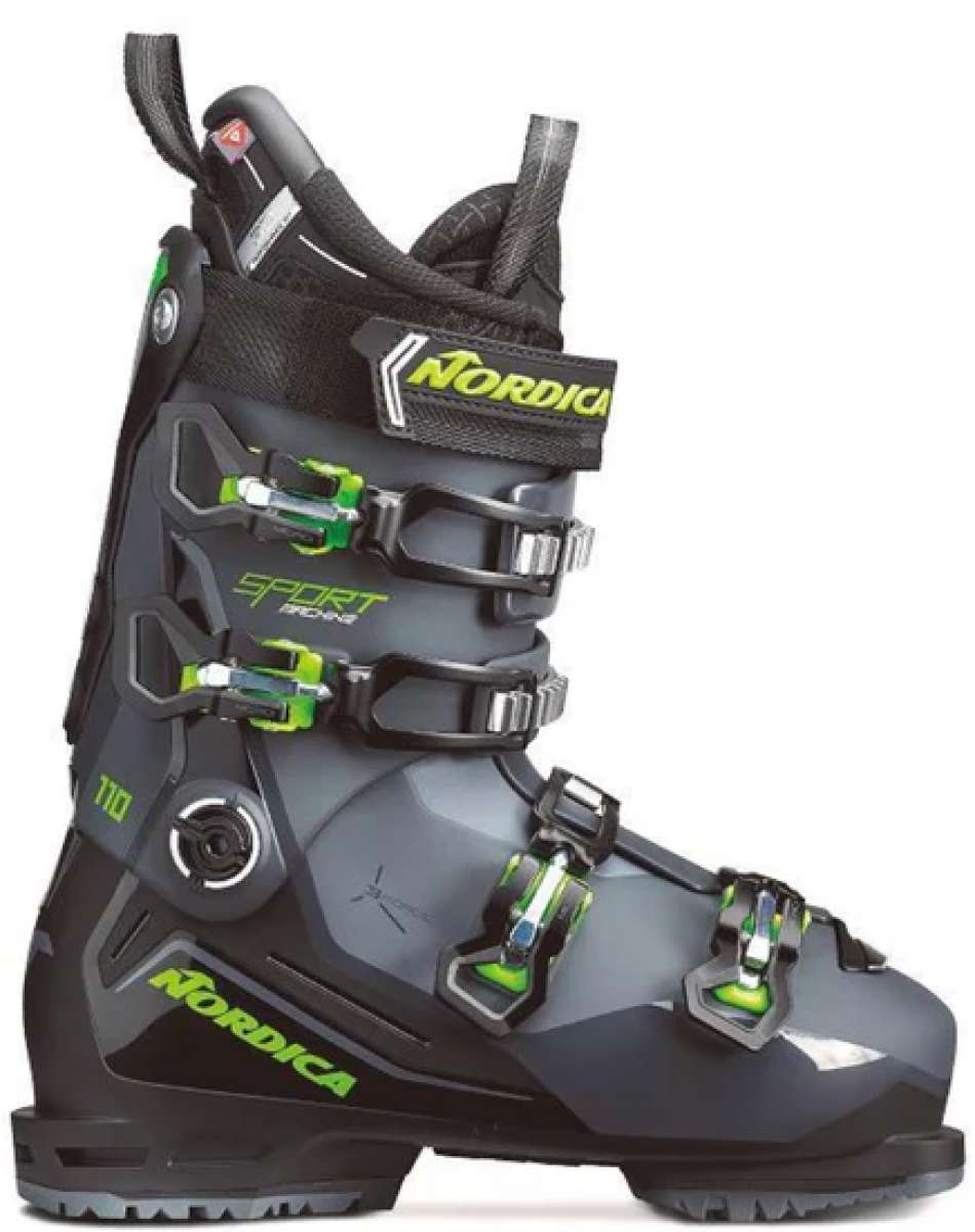 Nordica Sportmachine 3 110 Ski Boots 2024 - Black ski boots with neon green accents and buckles.