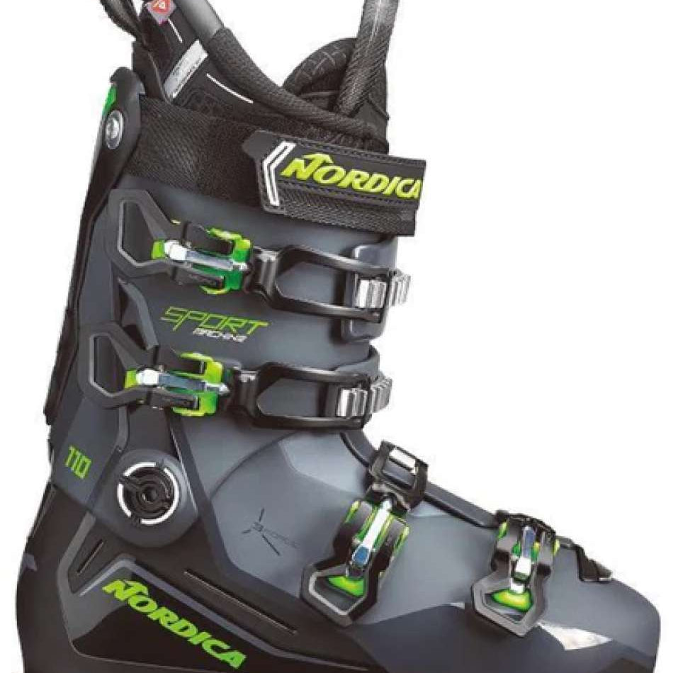 Nordica Sportmachine 3 110 Ski Boots 2024 - Black ski boots with neon green accents and buckles.