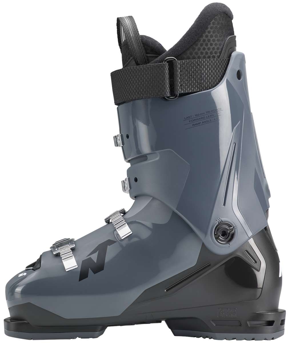 Nordica Sportmachine 3 80 Ski Boot 2023 - A gray ski boot with a black strap and buckle on the side.