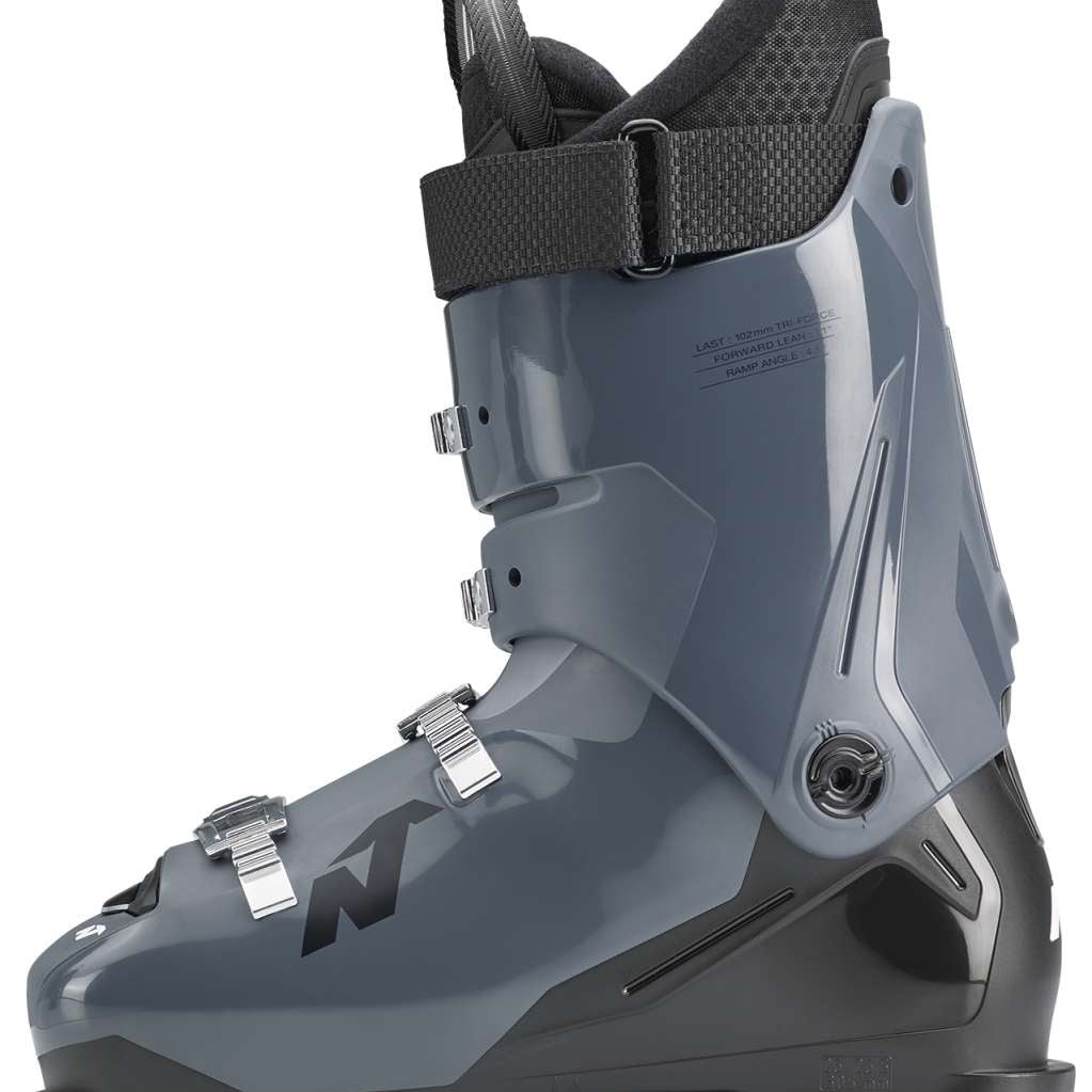 Nordica Sportmachine 3 80 Ski Boots 2024 - A pair of gray ski boots with silver buckles and straps.