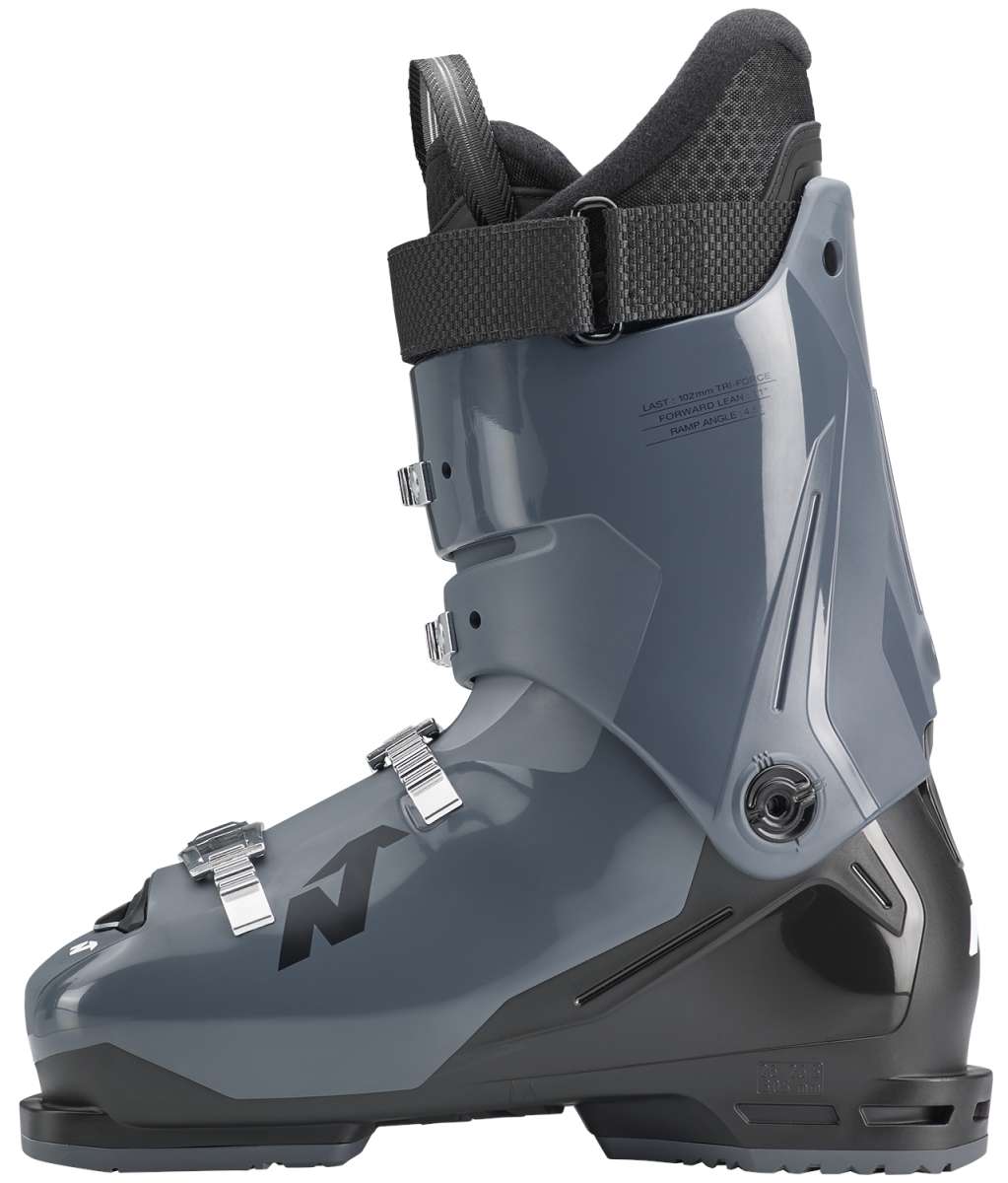 Nordica Sportmachine 3 80 Ski Boots 2024 - A pair of gray ski boots with silver buckles and straps.