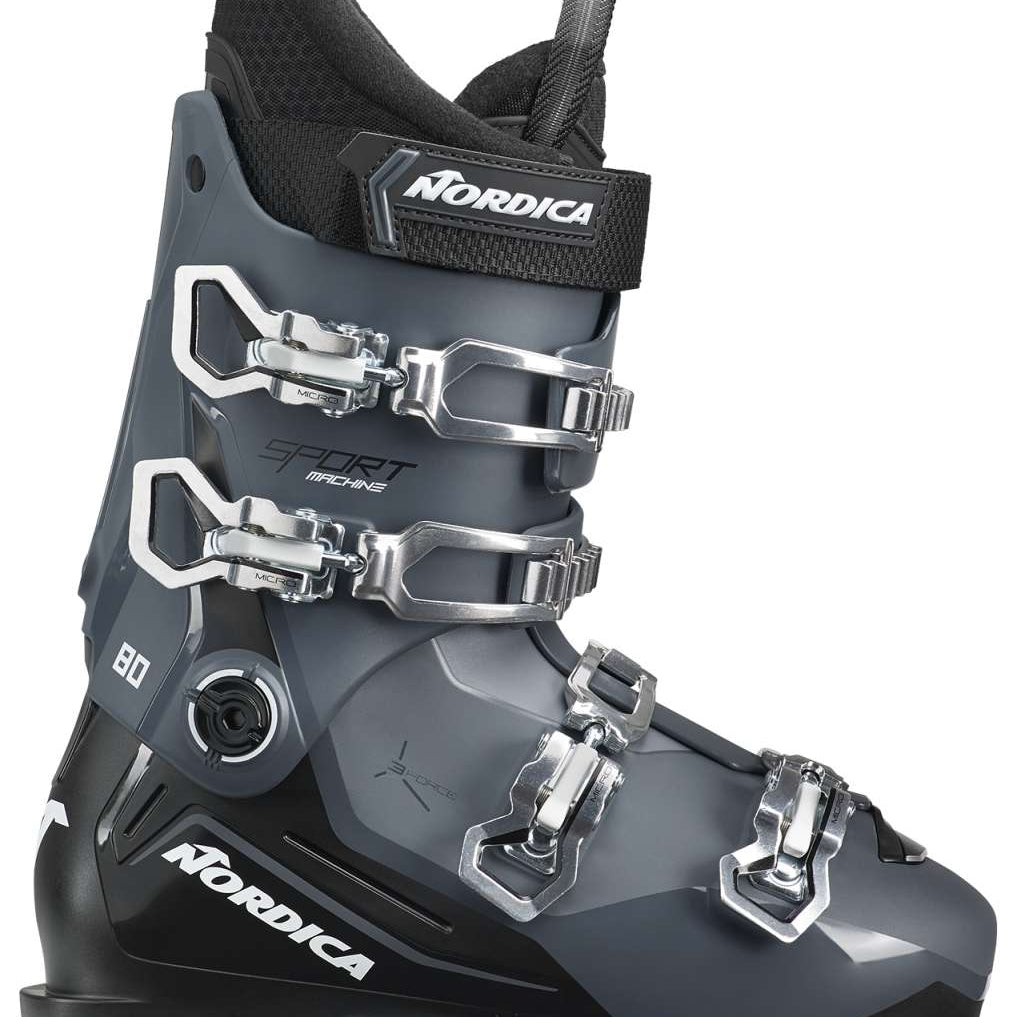 Nordica Sportmachine 3 80 Ski Boots 2024 - Black ski boots with silver buckles and straps.