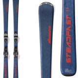 Nordica Steadfast 75 CA Skis with TP2 10 FDT Bindings - Blue skis with black bindings and silver hardware.