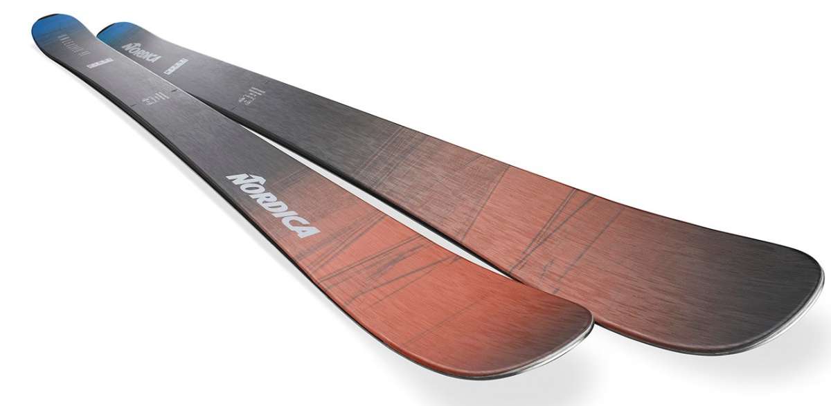 Nordica Unleashed 90 Ice Skis 2024 - A pair of skis with a black and red color scheme, featuring white lettering that reads "Nordica" on the top ski.