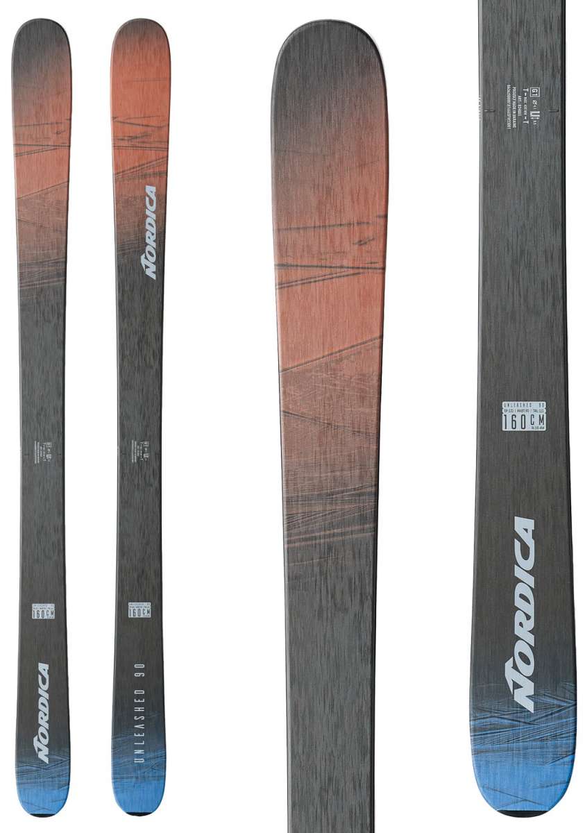 Nordica Unleashed 90 Ice Skis 2024 - A pair of skis with a brown and black color scheme, featuring a distinctive pattern on the top surface.