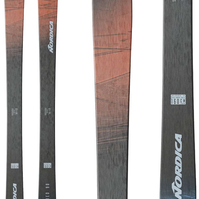 Nordica Unleashed 90 Ice Skis 2024 - A pair of skis with a brown and black color scheme, featuring a distinctive pattern on the top surface.