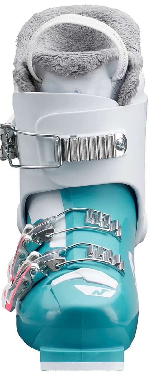 Nordica Youth Speedmachine J 3 Boot 2024 - A white and black boot with a silver buckle on top.