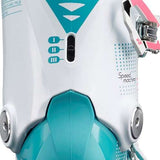 Nordica Youth Speedmachine J 3 Boot 2024 - White boot with silver hardware and a pink strap on the side.