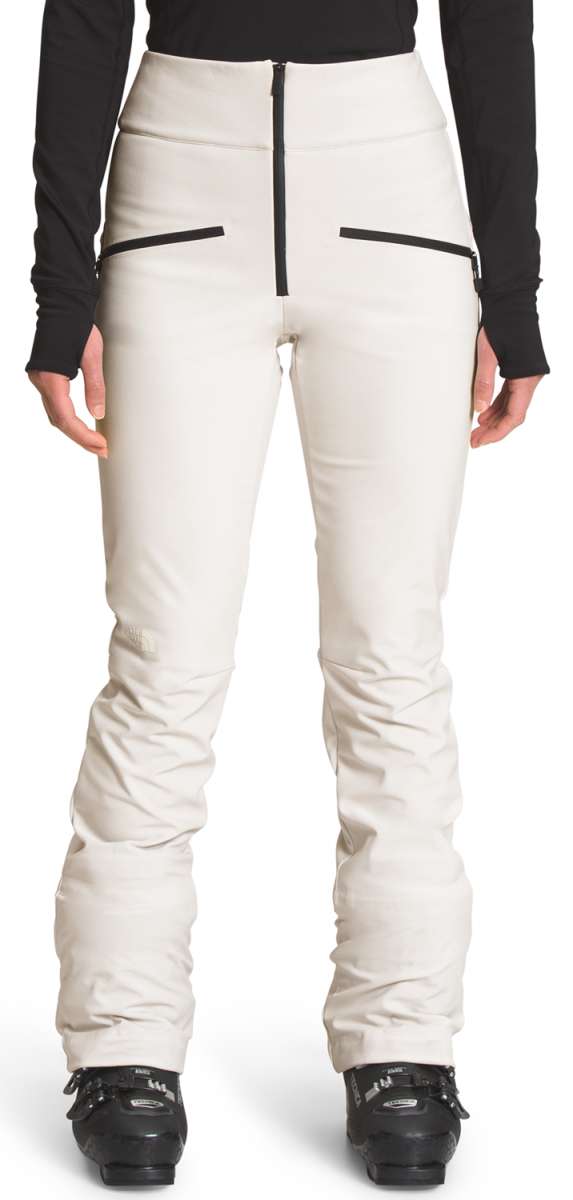 North Face Amy Softshell Pant Short - A pair of white softshell pants with black trim and a zippered pocket on the back.