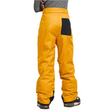 North Face Boys Freedom Insulated Pant 2024 - A pair of yellow snow pants with a black patch on the right side, featuring a solid color design and no visible patterns or textures.