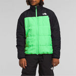 North Face Boys Freedom Triclimate Jacket 2024 - A black and green jacket with a white logo on the upper right side.