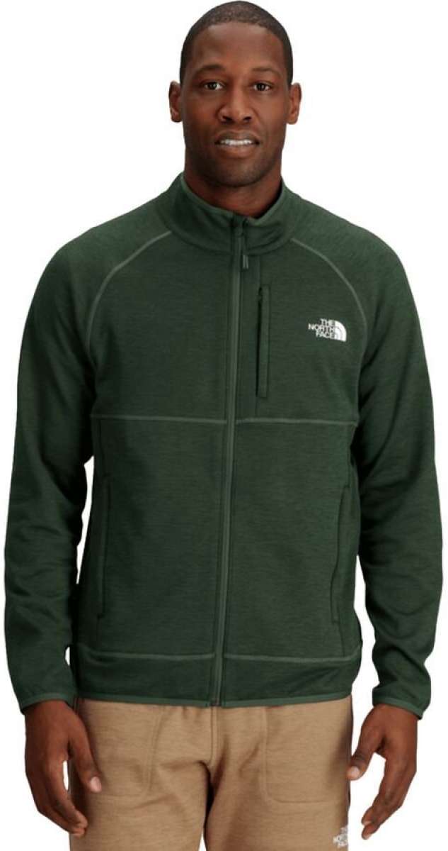 North Face Canyonlands Full Zip Sweater - A dark green sweater with a zippered front and white logo on the left chest.