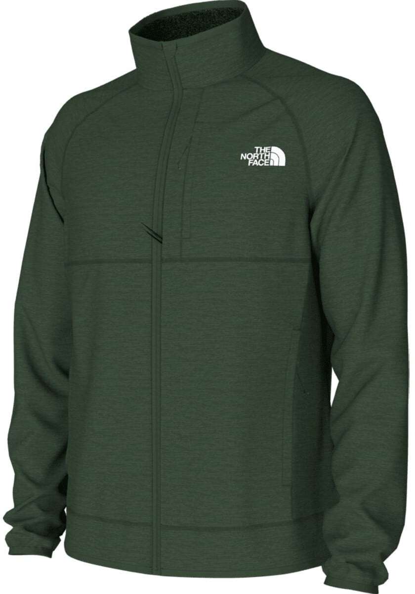 North Face Canyonlands Full Zip Sweater 2024 - A dark green sweater with a zippered front and two chest pockets, featuring The North Face logo on the left side of the chest in white.