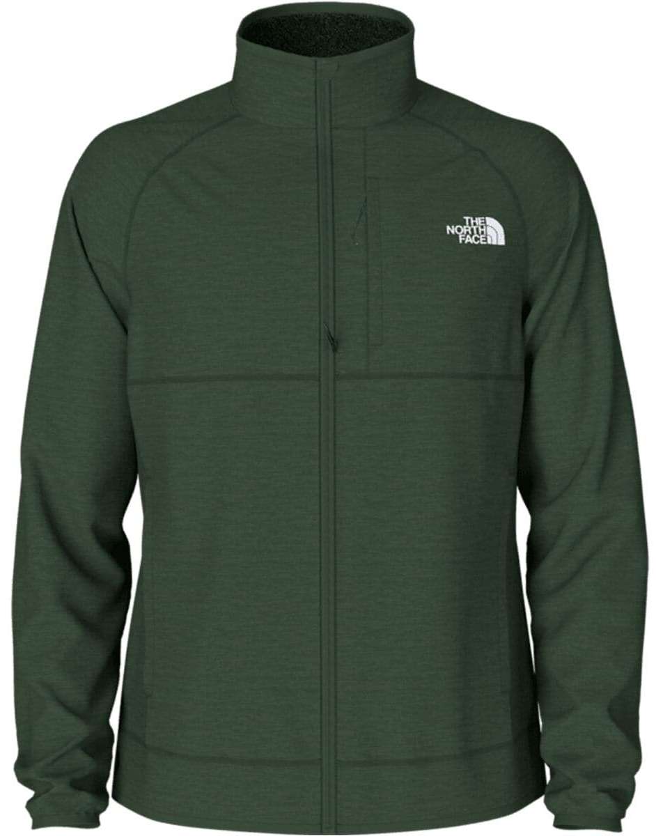 North Face Canyonlands Full Zip Sweater 2024 - A dark green sweater with a zippered front and white logo on the left chest.