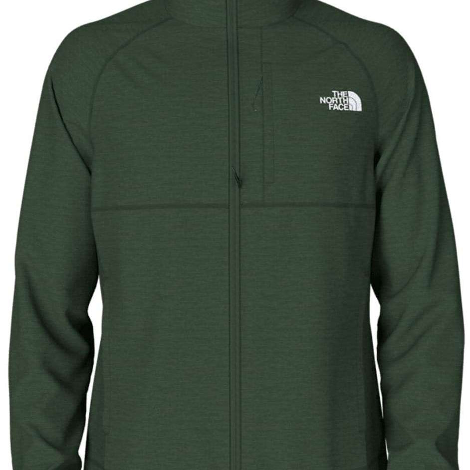 North Face Canyonlands Full Zip Sweater 2024 - A dark green sweater with a zippered front and white logo on the left chest.