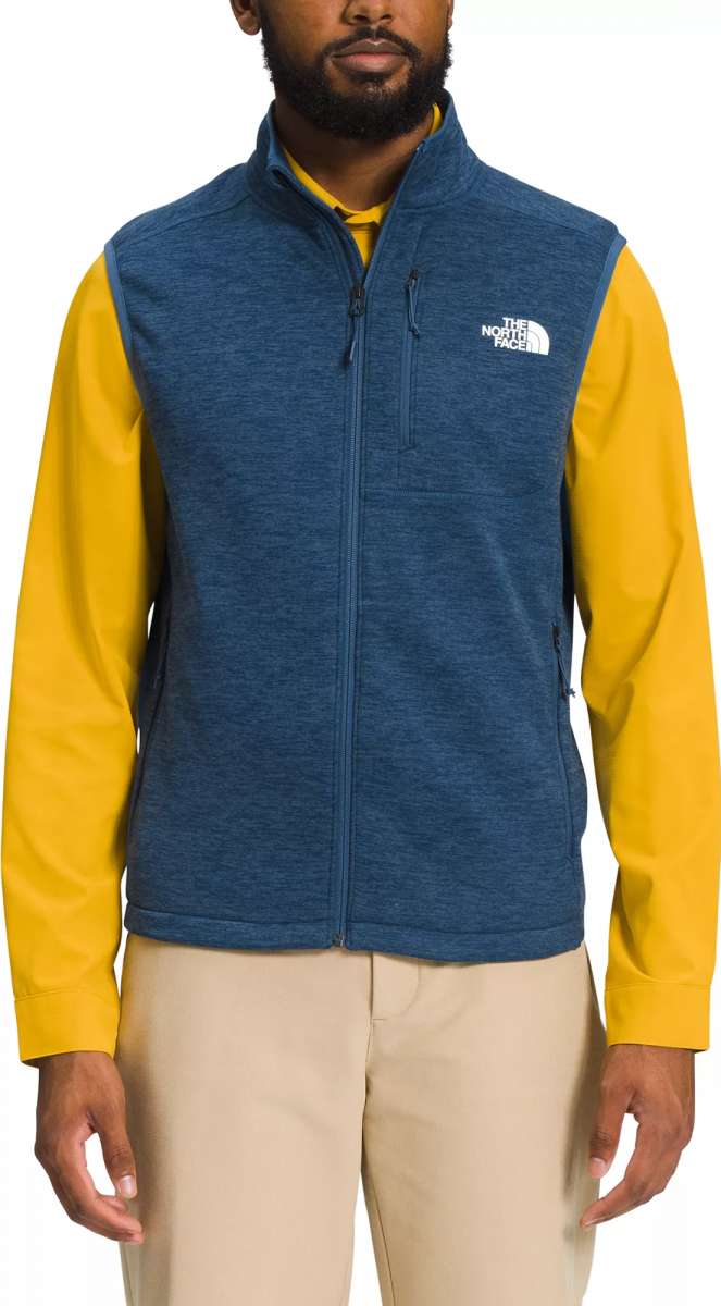 North Face Canyonlands Full Zip Vest 2024 - A heathered blue vest with a white logo on the left chest.