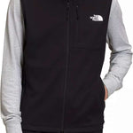 North Face Canyonlands Full Zip Vest 2024 - A black fleece vest with a white logo on the left chest and two zippered pockets on either side.