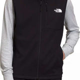 North Face Canyonlands Full Zip Vest 2024 - A black fleece vest with a white logo on the left chest and two zippered pockets on either side.