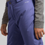 North Face Girls Freedom Insulated Pant 2024 - A pair of purple insulated ski pants with a white logo on the left leg and a black logo on the waistband.