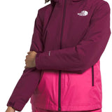 North Face Girls Freedom Triclimate Jacket - A three-in-one jacket with a pink and purple color scheme, featuring a white logo on the upper left chest area.