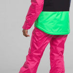 North Face Girls Freedom Insulated Jacket 2024 - A black, blue, and green jacket with a hood on a young girl.