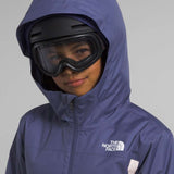 North Face Girls Freedom Insulated Jacket 2024 - A dark blue jacket with a white logo on the left chest and a zipper down the front.
