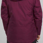 North Face Girls Freedom Insulated Jacket 2024 - A dark-colored, long-sleeved jacket with a hood and white logo on the upper back.