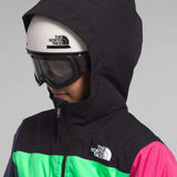 North Face Girls Freedom Insulated Jacket 2024 - A black, green, and pink jacket with a white logo on the chest.