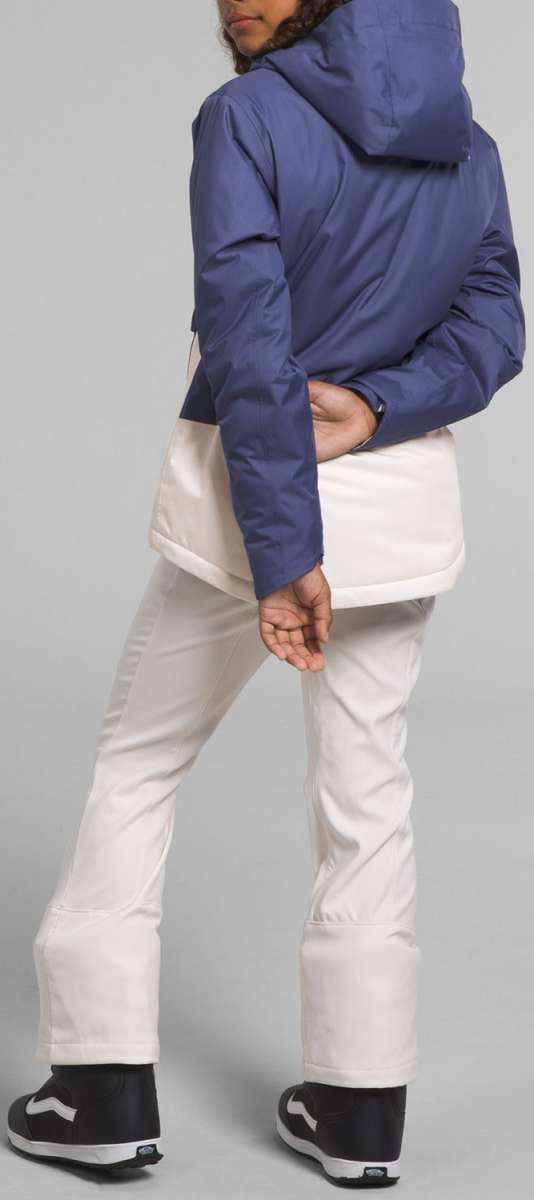 North Face Girls Freedom Insulated Jacket 2024 - A dark blue jacket with a hood and white trim on the pockets.