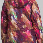 North Face Girls Freedom Insulated Jacket 2024 - A multicolored jacket with a hood, featuring a mix of pink, purple, and green hues.