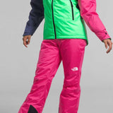 North Face Girls Freedom Insulated Jacket 2024 - A green, black and pink jacket with a white logo on the chest.